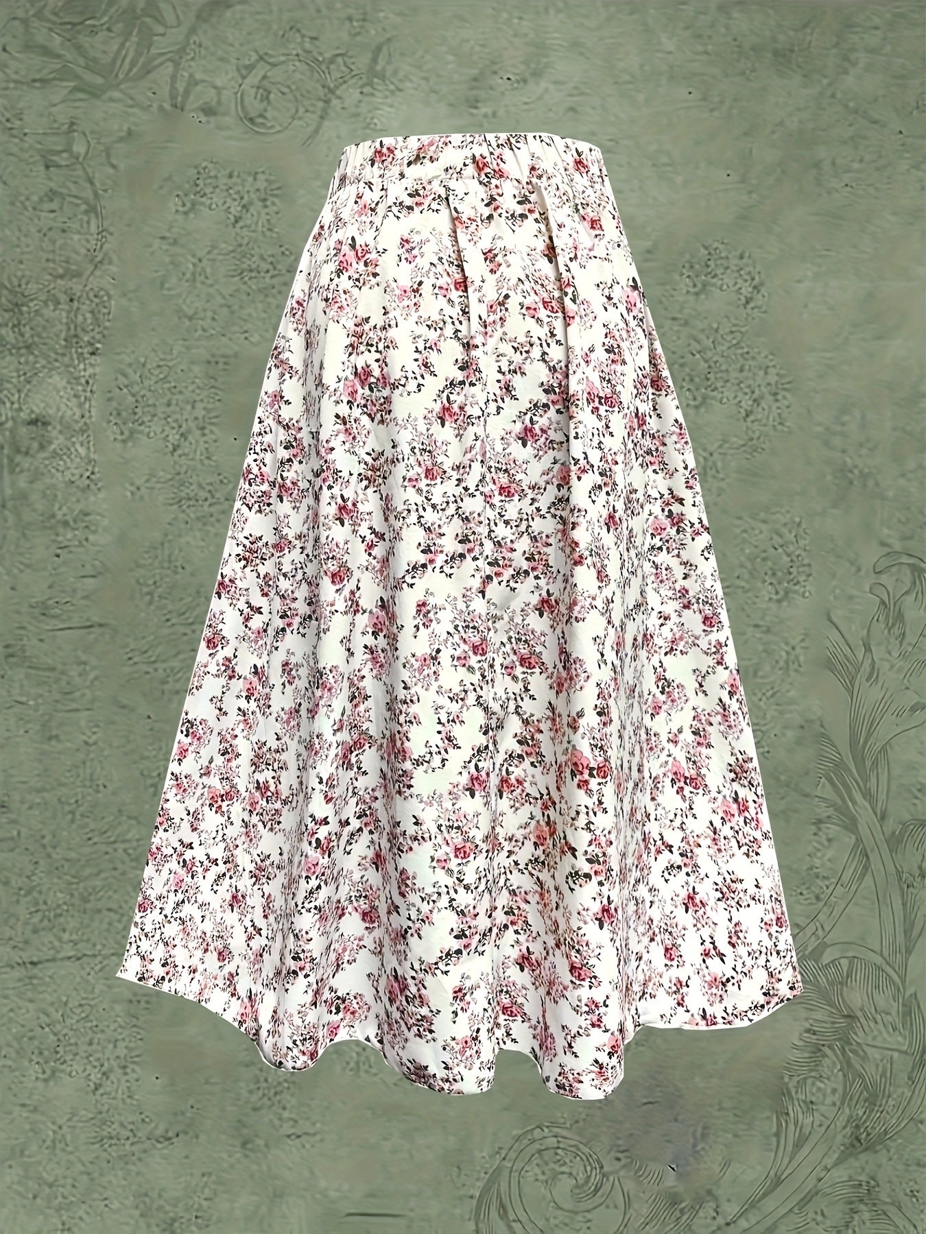 Women’s Plus Size Floral Print Elastic Waist Skirt for Spring and Summer