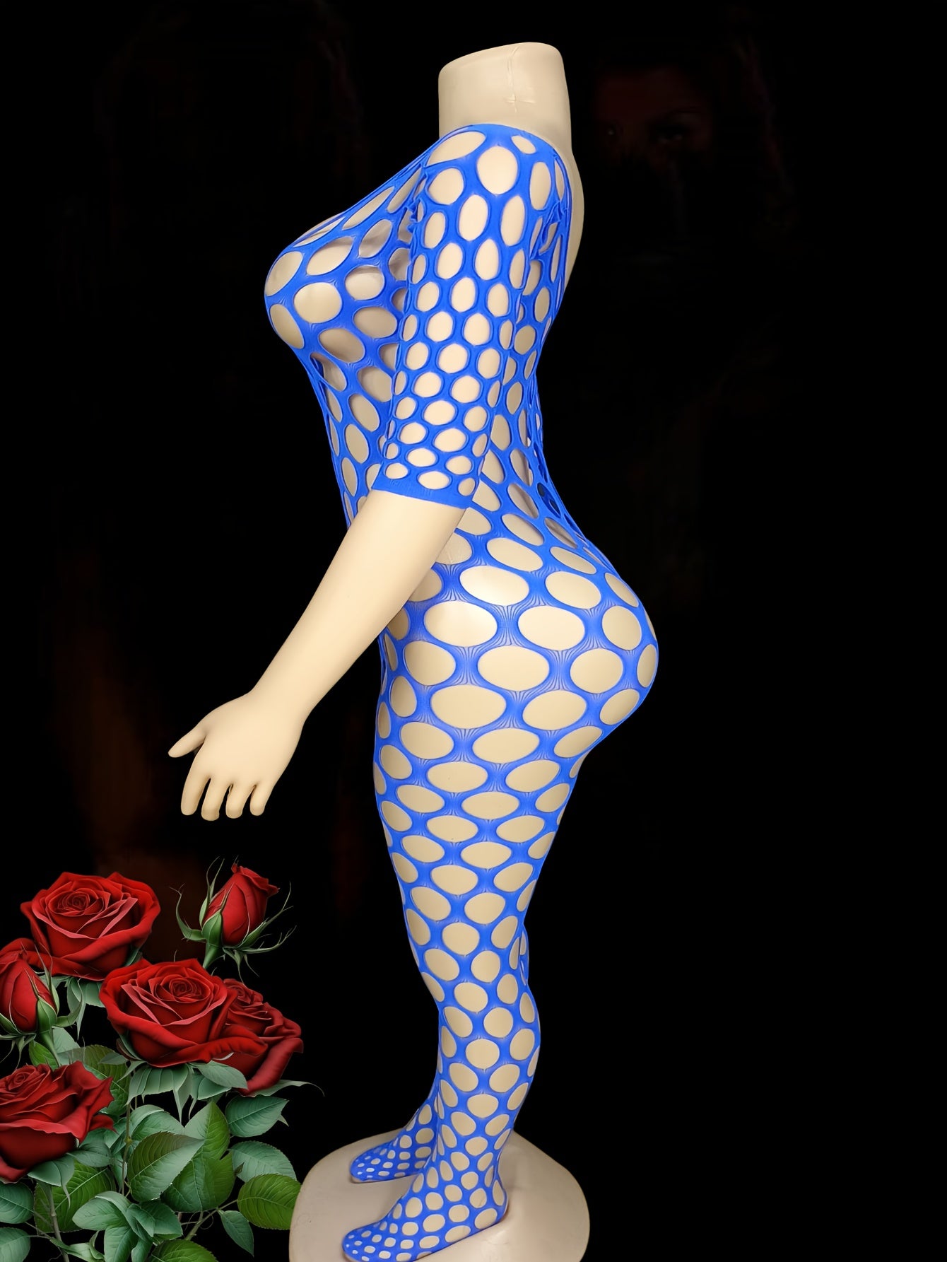 Women's See-Through Mesh Off Shoulder Bodystocking Plus Size Crotchless Jumpsuit