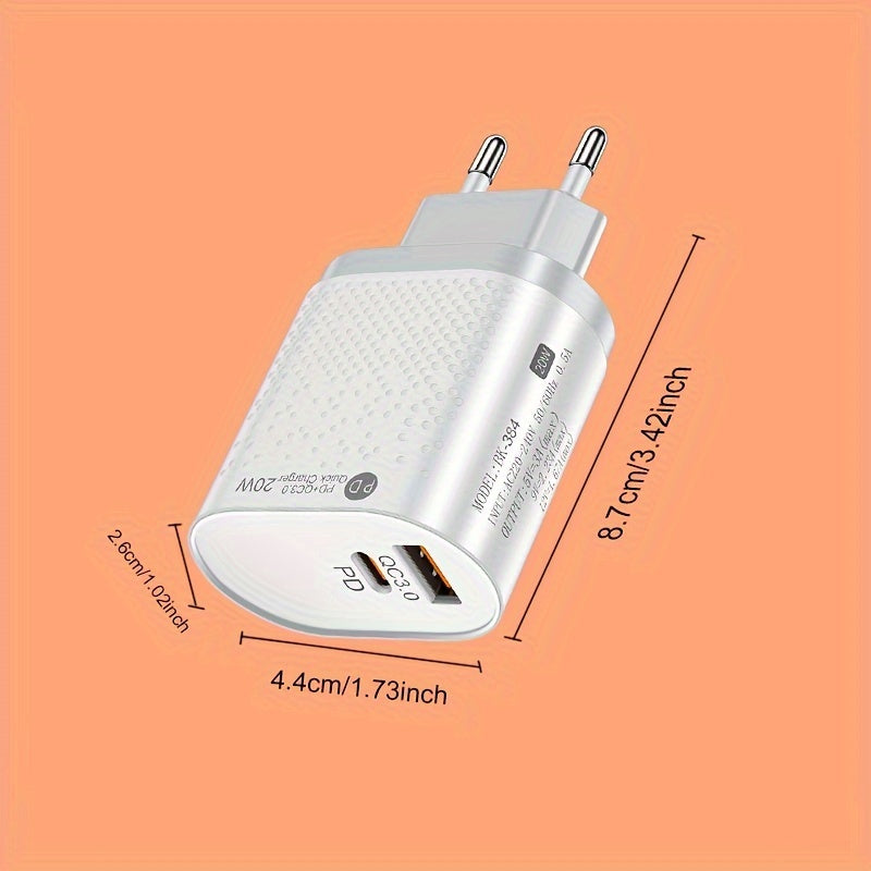 20W Dual Port USB C Wall Charger Fast Charging for iPhone and Android Phones