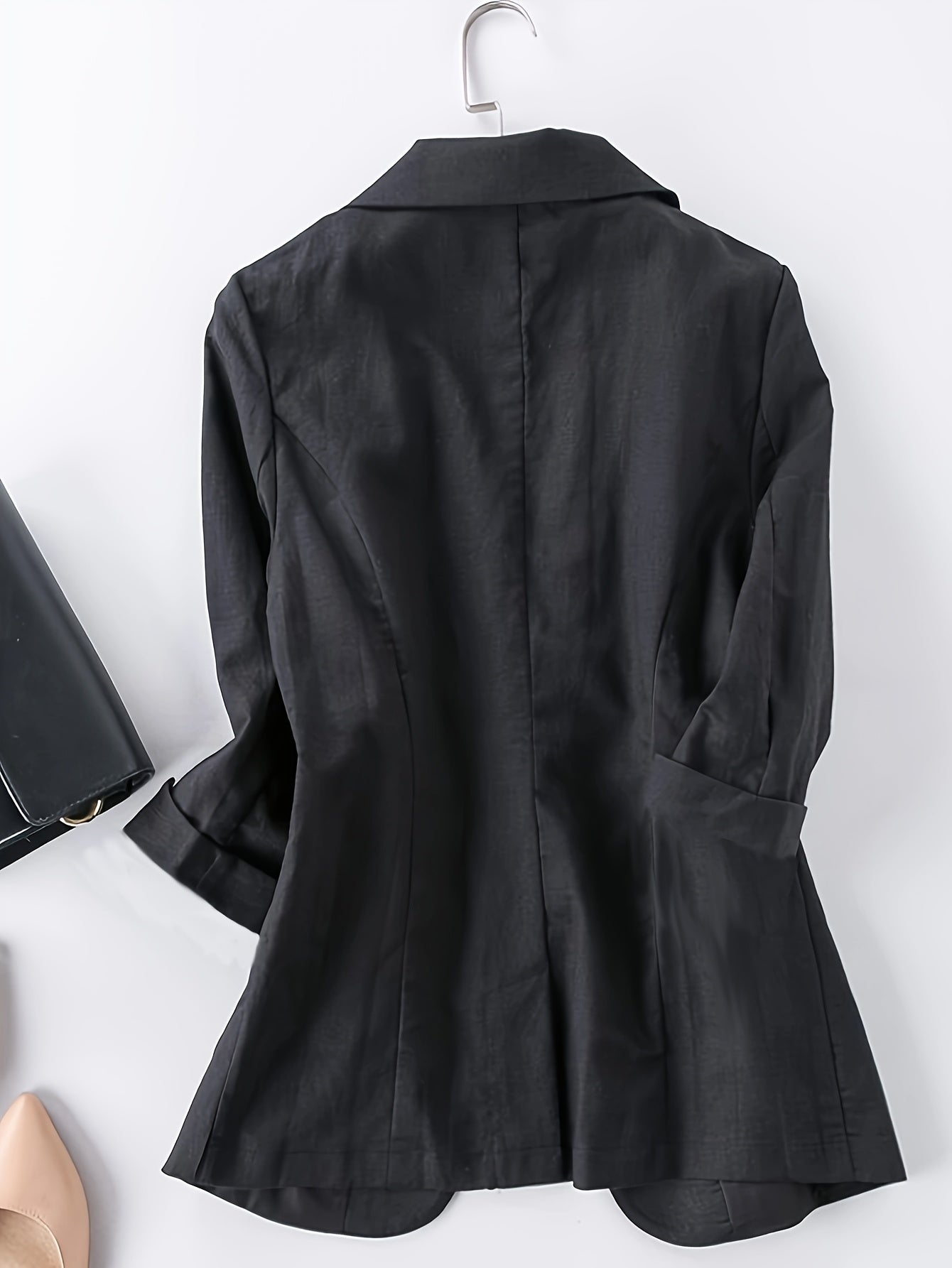 Plus Size Women's Rayon Linen Blazer Slim-Fit Black Business Coat