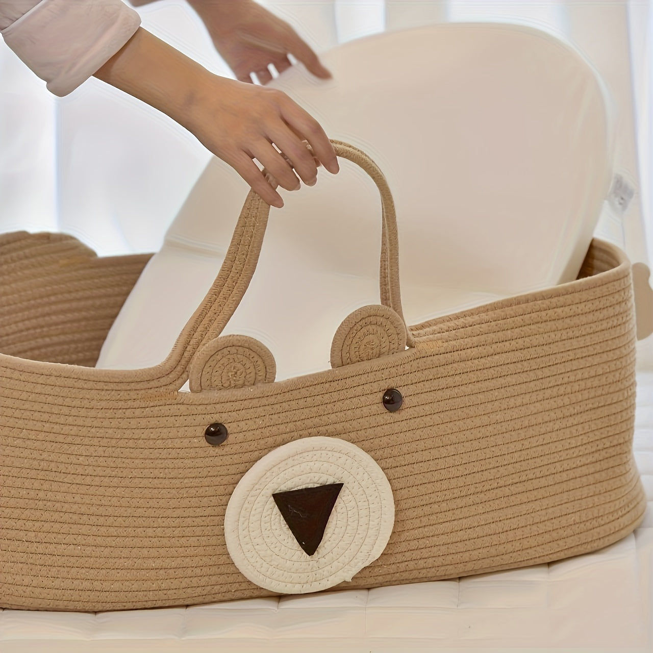 Woven Storage Basket for Kids with Bear Design Large Capacity Car Seat Carrier Organizer