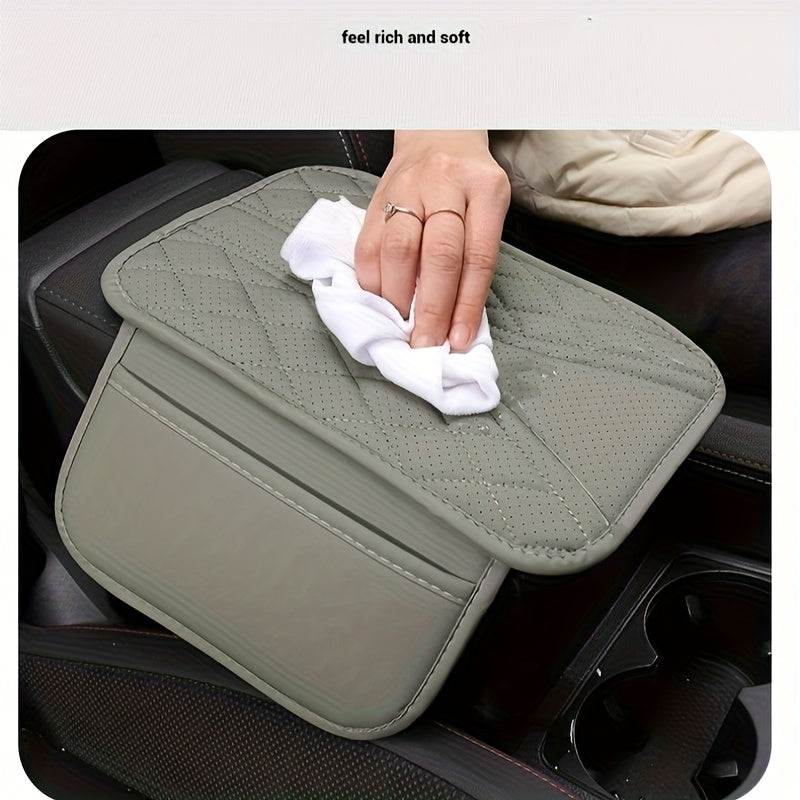 Avtomobil markaziy qo‘ltiq qutisi yostiqchası sun’iy charmadan, transport vositalari uchun ikki qavatli saqlash bo‘shliqlari