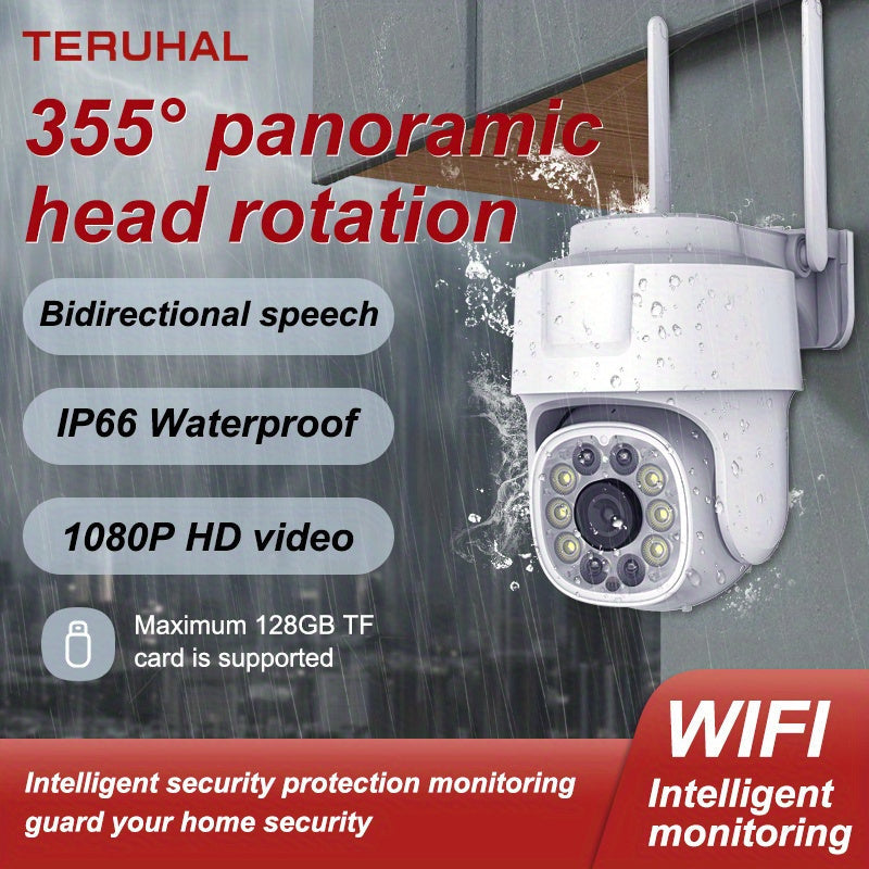 1080P HD Wireless Security Camera with Panoramic PTZ Night Vision Two-Way Audio Waterproof Motion Detection