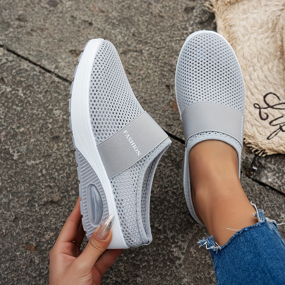Ayollar uchun nafas oluvchi mesh slip-on platform sport poyabzali, kundalik va barcha mavsum uchun oyoq kiyim