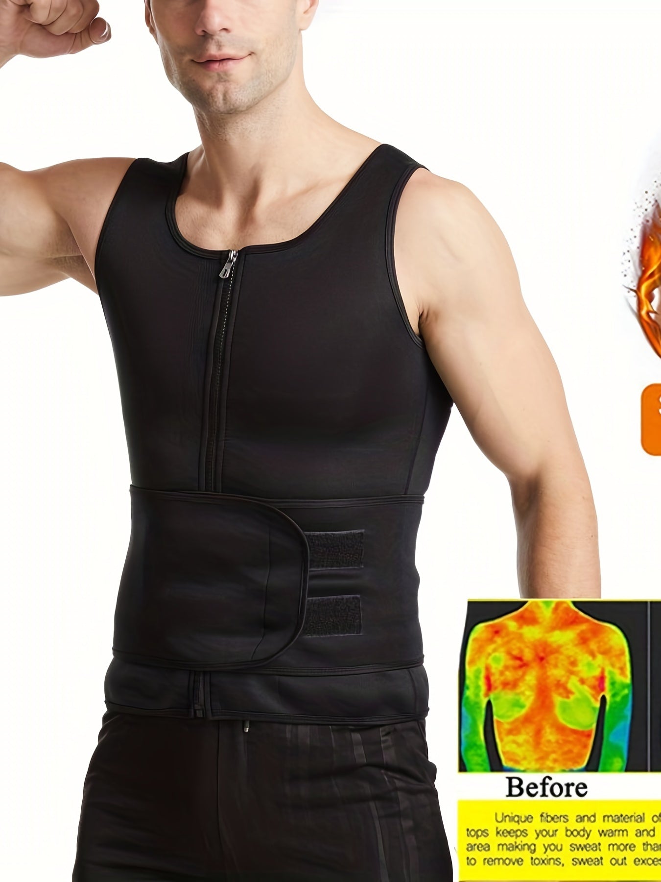 Men's Neoprene Tummy Control Tank Top Sleeveless Crew Neck Body Shaper