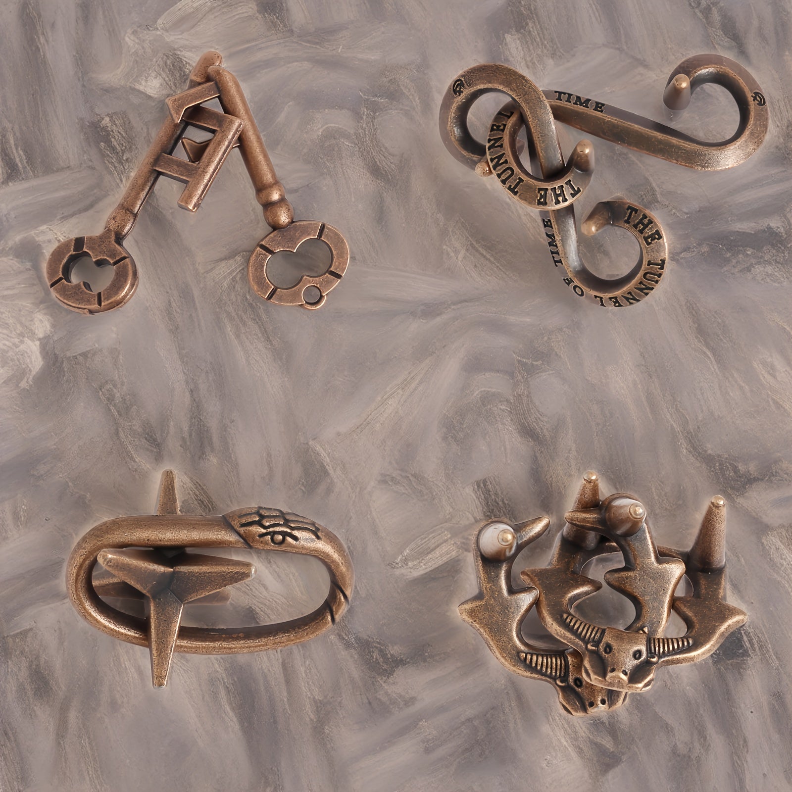 Metal Brain Teaser Puzzle Set for Adults Bronze Portable Logic and Problem Solving