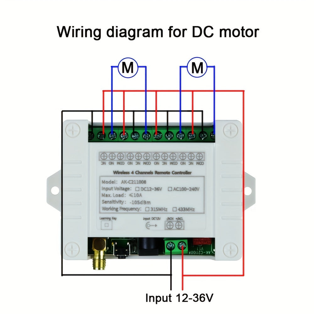 4-Channel RF Wireless Remote Control for Switches with Metal Transmitter 433MHz 10A