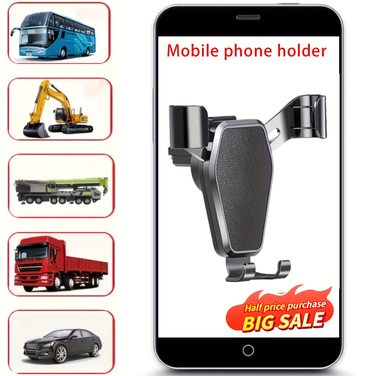 Universal avtomobil telefon uchun tutqich, sozlanadigan havo ventili uchun o'rnatish, shokga qarshi