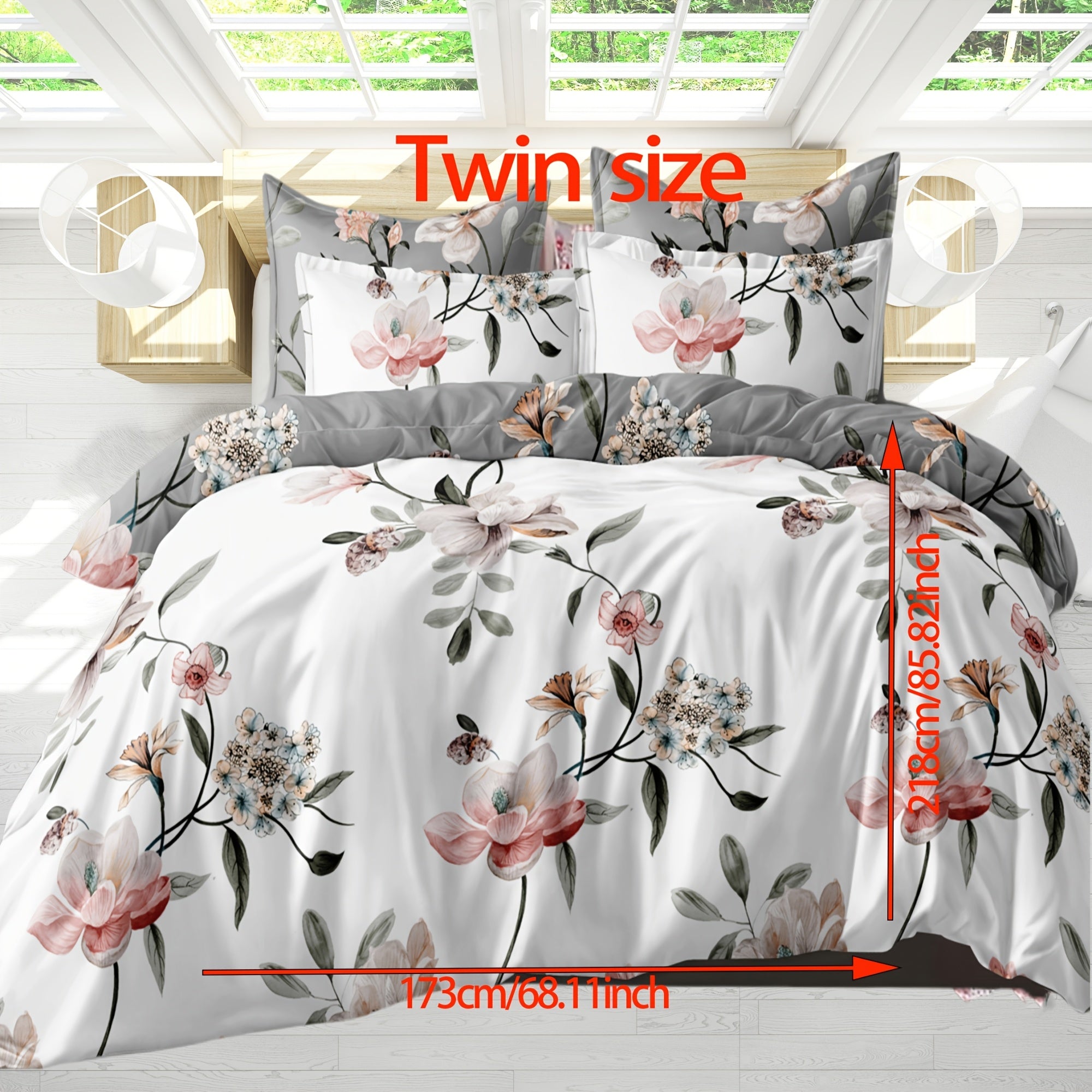 Two-Color Flower Pattern Bedding Set for Bedroom and Guest Room with Soft Polyester Fabric