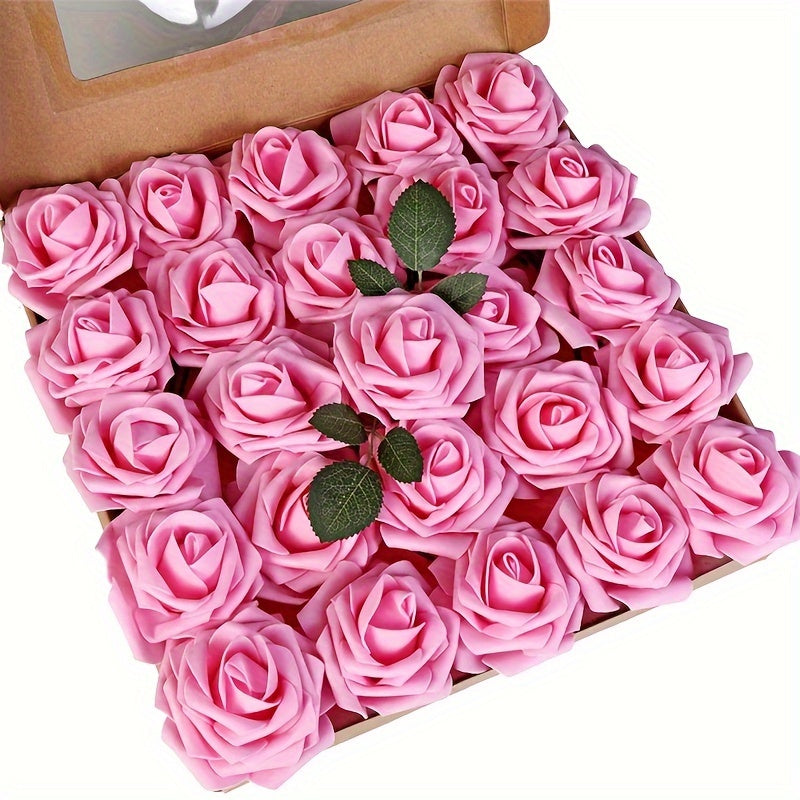 Artificial Roses with Stems 25 Pack for Wedding Bouquets and Home Decor