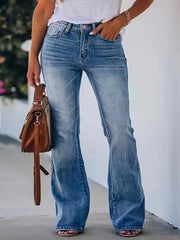 Jeans de mezclilla azul de corte acampanado para mujer talla grande con cierre de cremallera