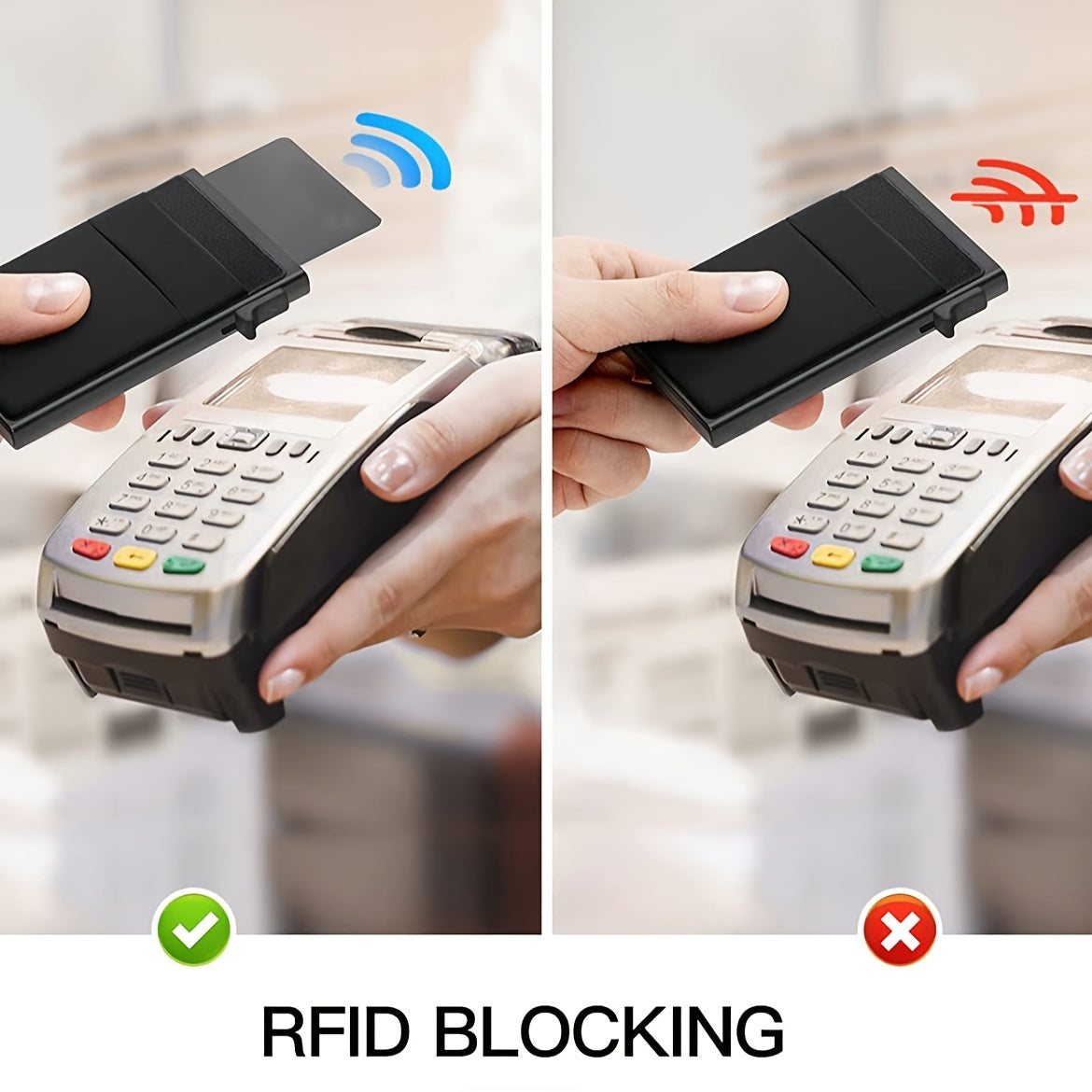 Erkaklar uchun avtomatik pop-up kredit karta tutgichi bilan qora RFID-qarshi alyuminiy hamyon