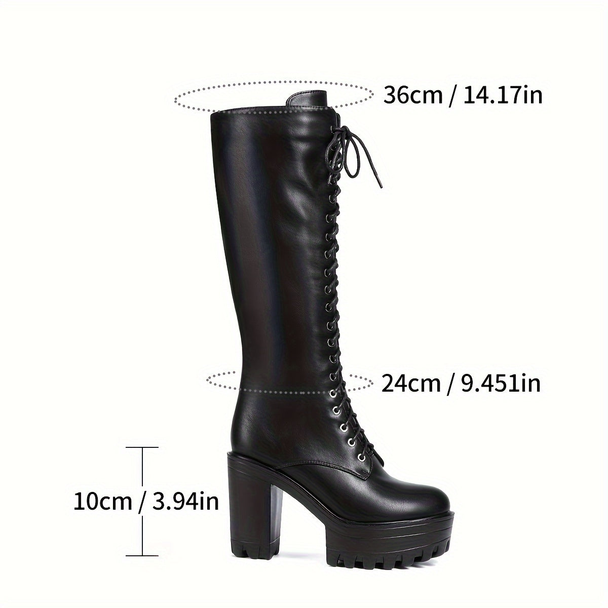 Women’s Mid-Calf Lace-Up Riding Boots Solid Color Platform Heel