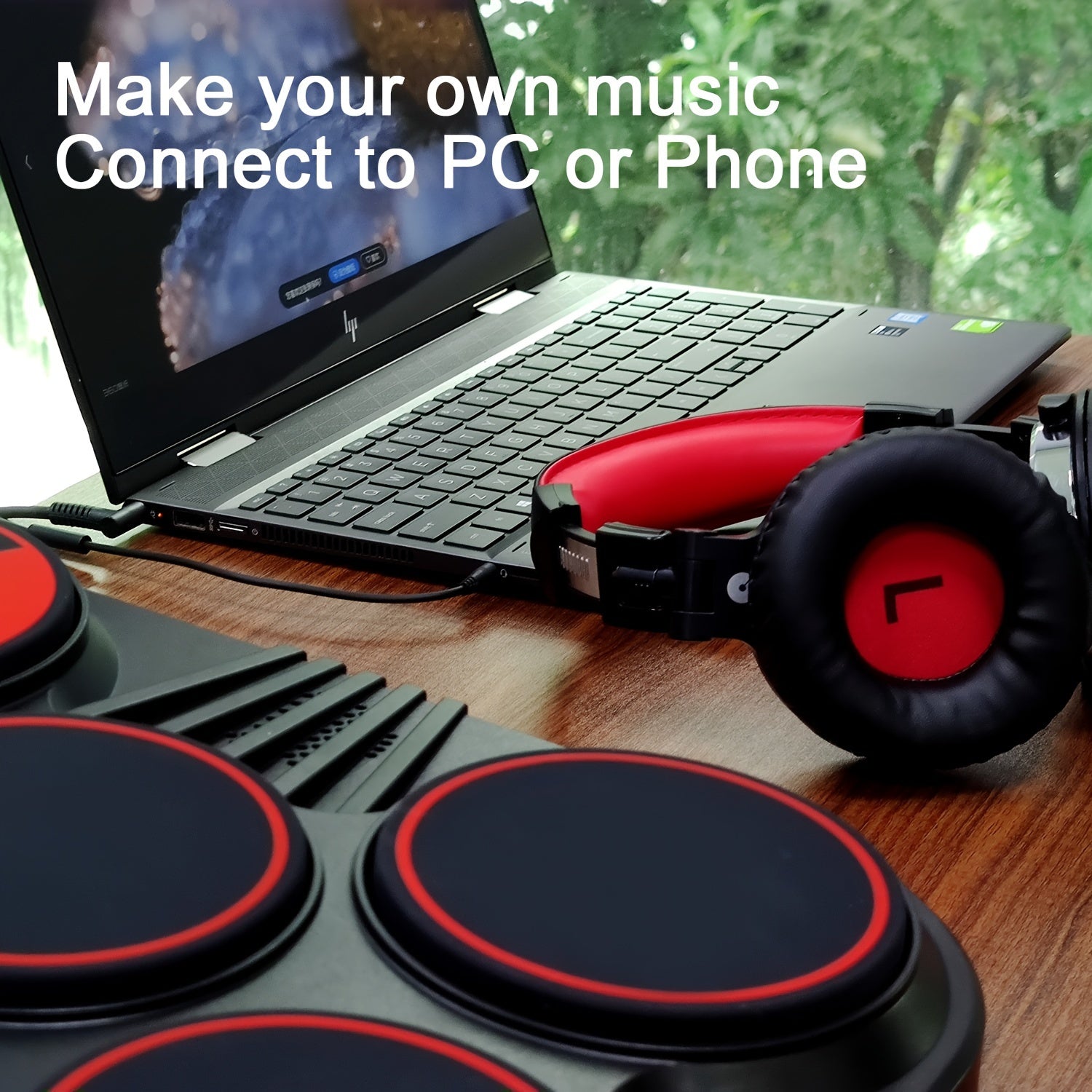 Portable Electronic Drums with Foot Pedal and Drumsticks Black 10H Playback USB Recording