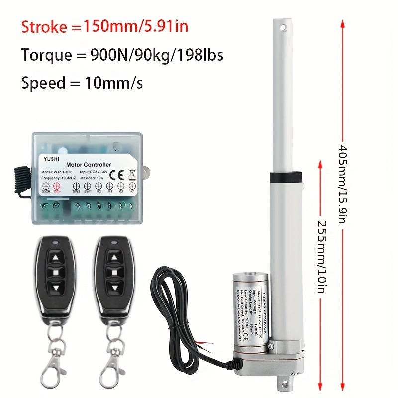 12V DC Linear Actuator with Controller 900N Max Load 10mm/s Stroke 50-300mm