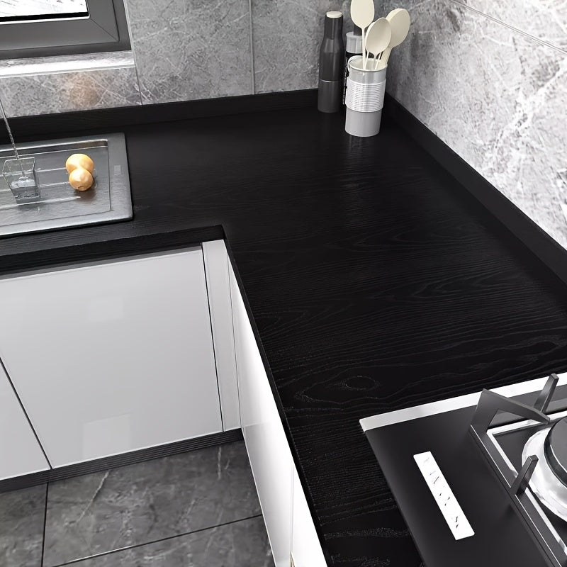 Rustic Black Wood Grain Contact Paper Removable Self-Adhesive for Kitchen Cabinets
