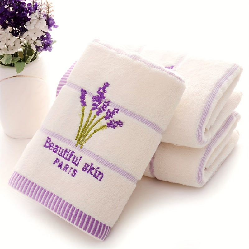 Cotton Lavender Towels Set with White and Purple Colors