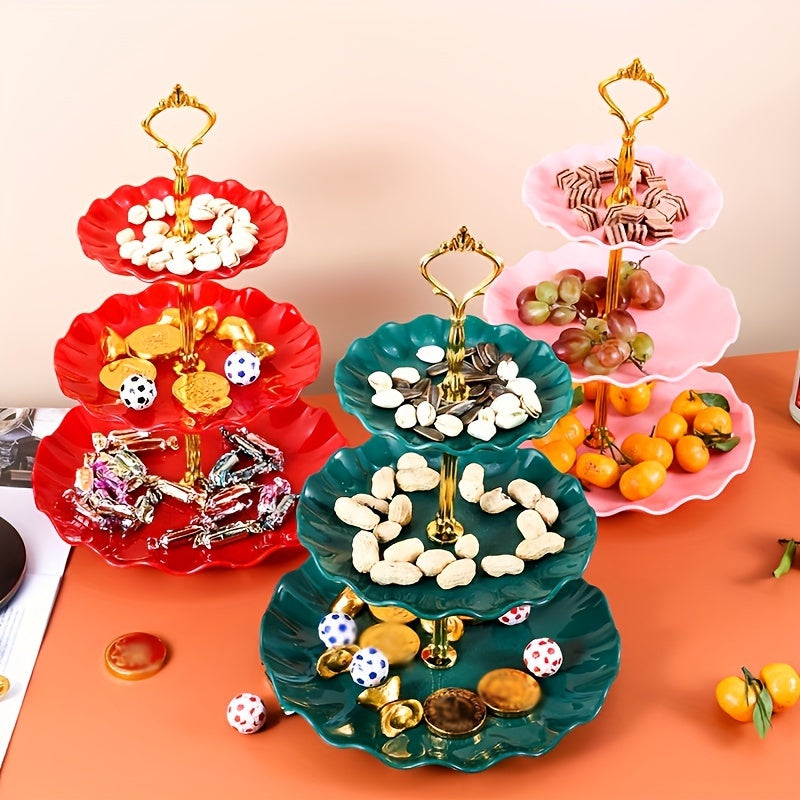 Plastic 3-Tier Cake Stand Holiday Candy Tray Fruit Basket for Events