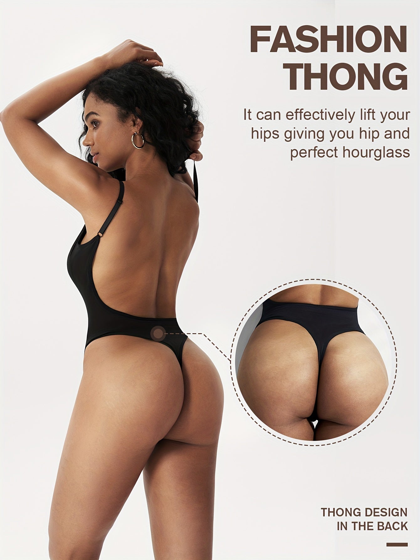 Women's Body Shaping Bodysuit Tummy Control Thong Seamless Solid Color Shapewear