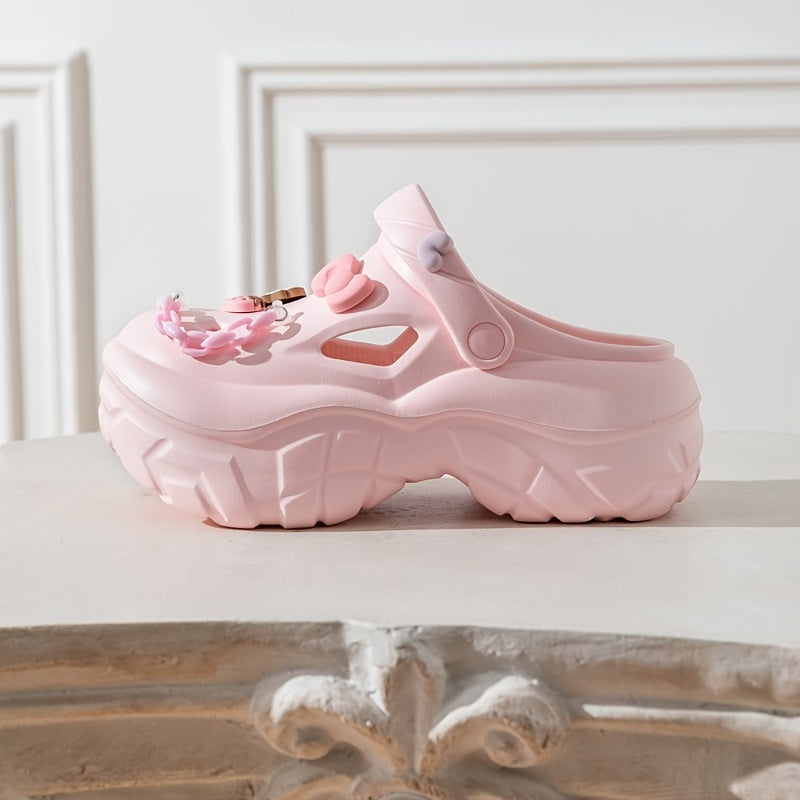 Girls Pink EVA Clogs with Charms Casual Beach Sandals All-Season