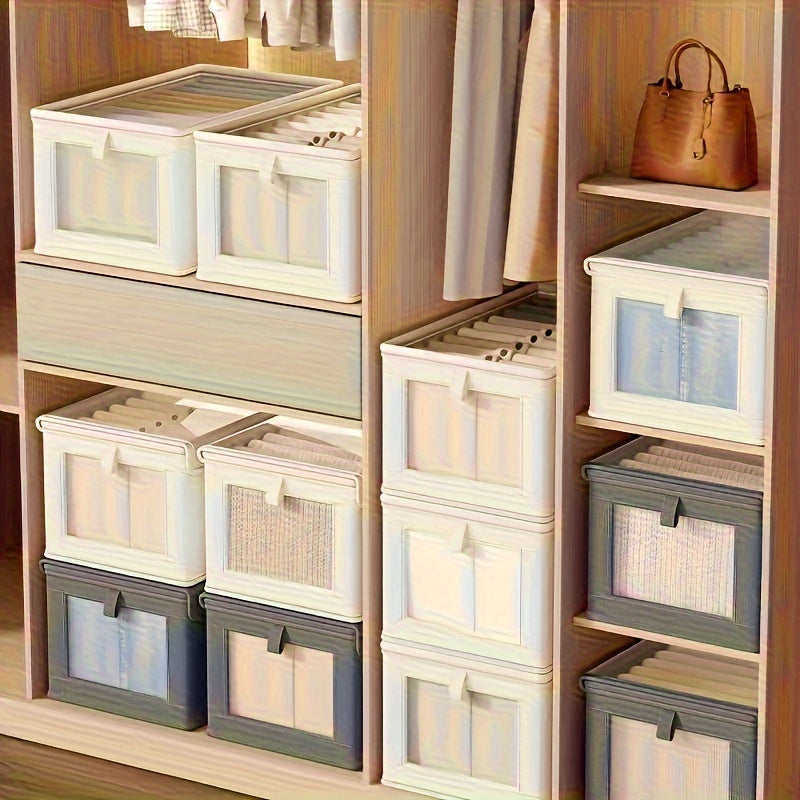 Fabric Storage Box with Clear Window, Flip Top Lid, Foldable for Home Organization