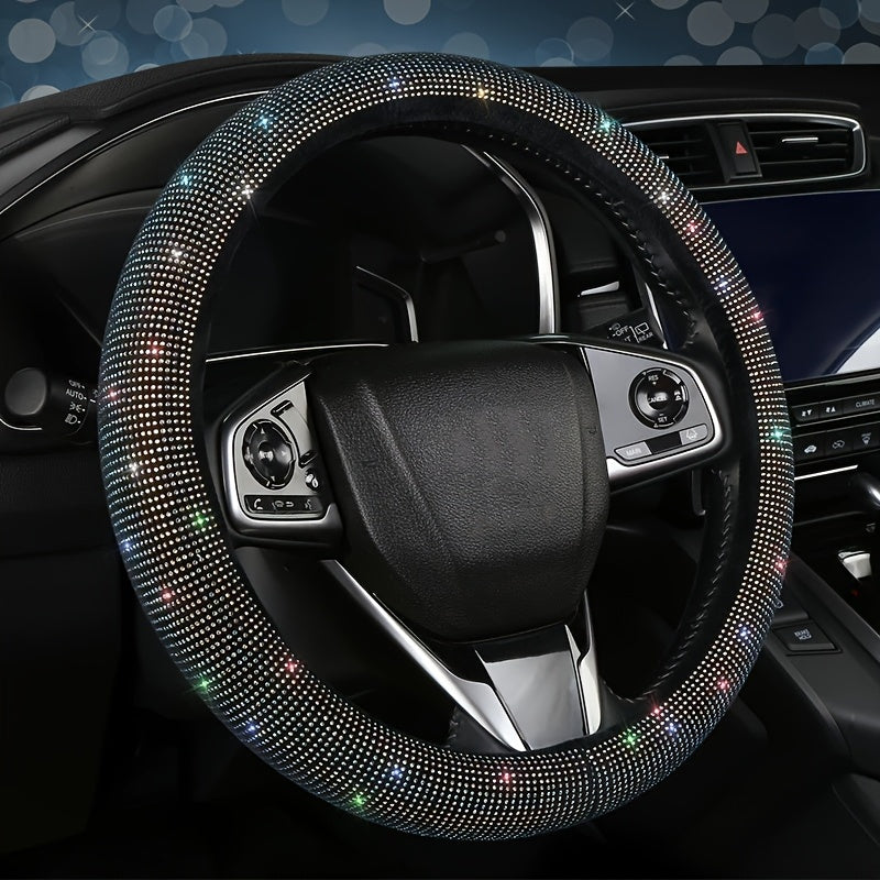Sparkling Rhinestone Steering Wheel Cover 38cm Synthetic Fiber All-Season