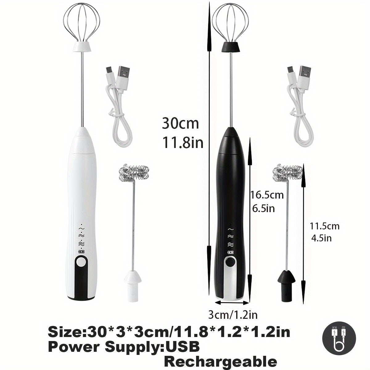 Electric Rechargeable Whisk for Eggs and Coffee, Double Head, 8000 RPM