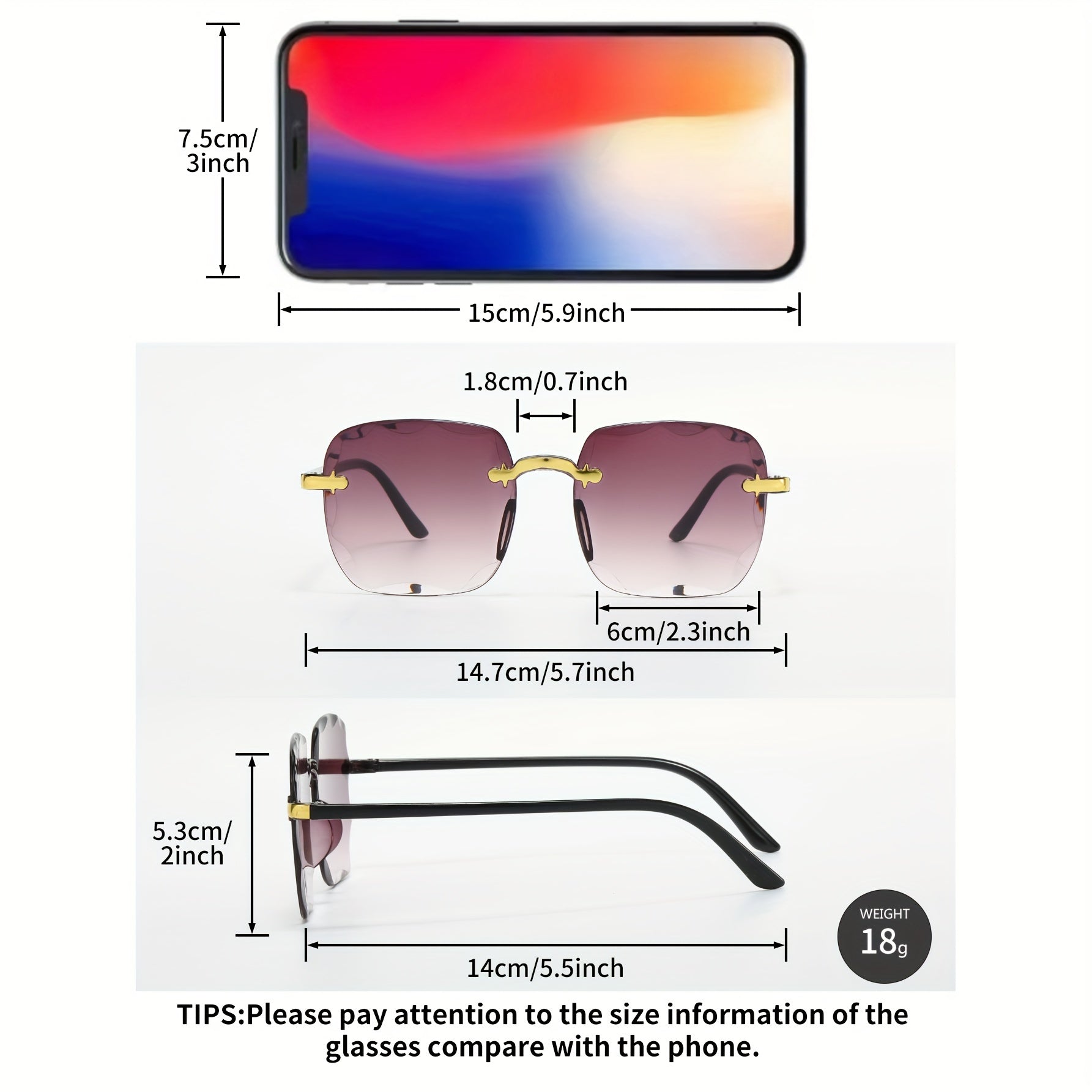 Women's Frameless Square Glasses with Gradient Lenses and Fashion Cut Edges