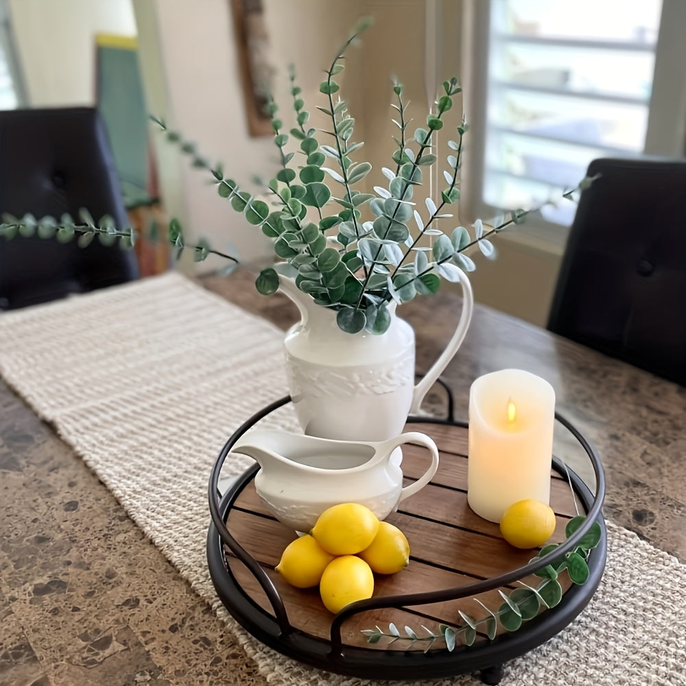 Qorong‘u yashil faux eucalyptus barglari gullar kompozitsiyalari, ichki bog‘lar va bezaklar uchun, 12 ta to‘plam