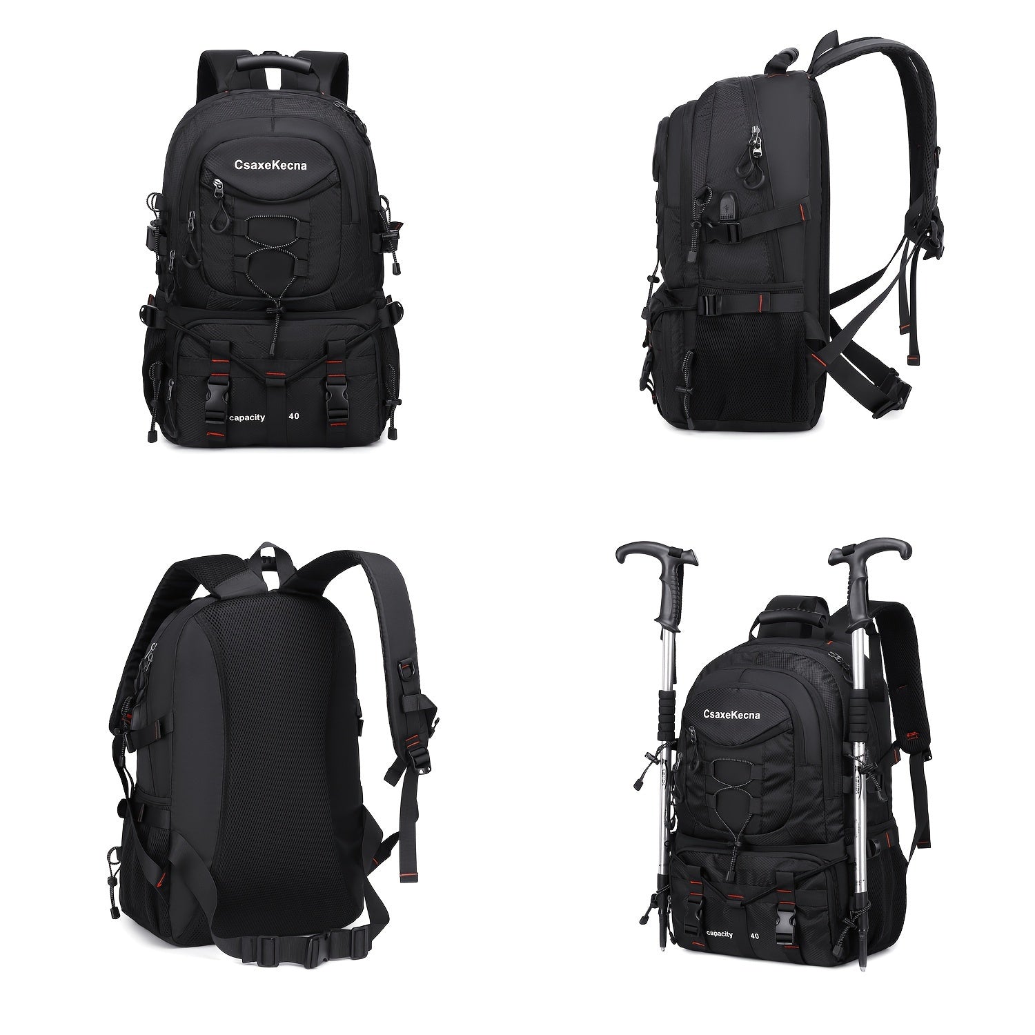 40L Hiking Backpack with Laptop Compartment USB Powered Adjustable Straps for Men and Women