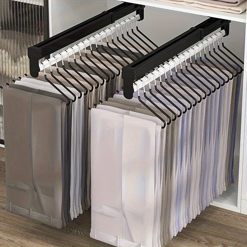 Adjustable Pull-Out Clothing Storage Rack with Metal Rod for Wardrobe Organization