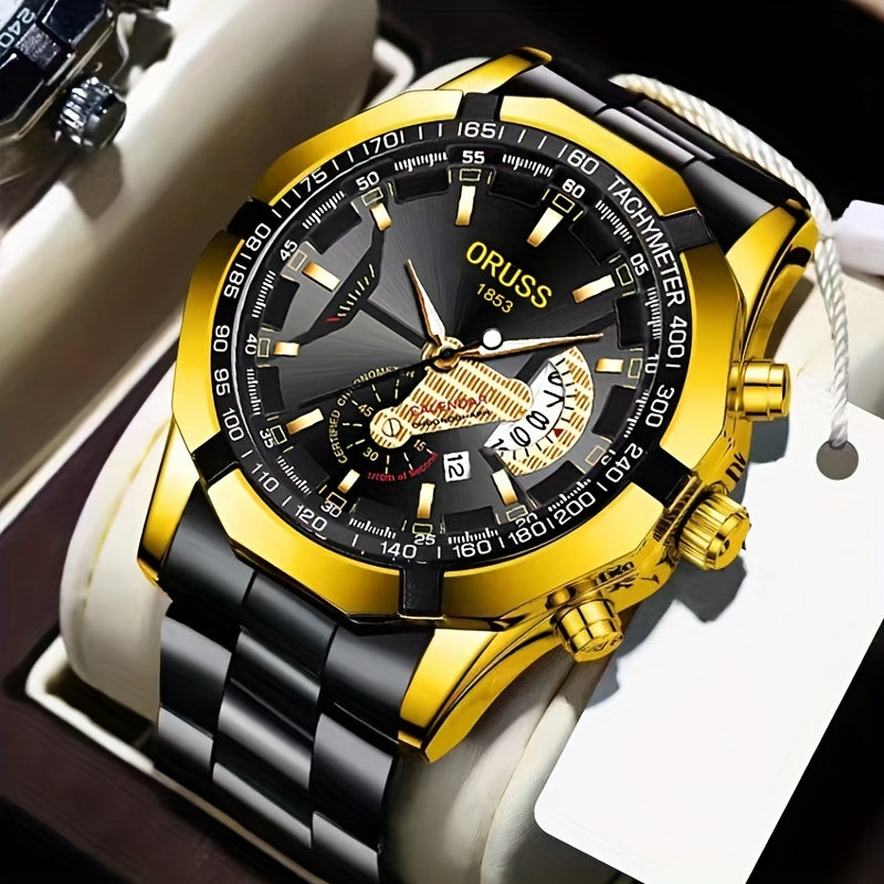 Men's Sports Watch with Luminous Hands and Double Calendar Display