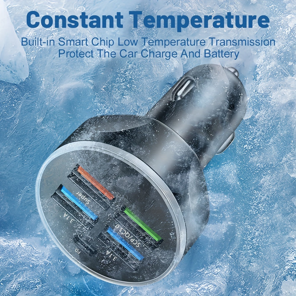 Car Charger 150W Fast Charge 5-in-1 USB Adapter for Phones and Tablets