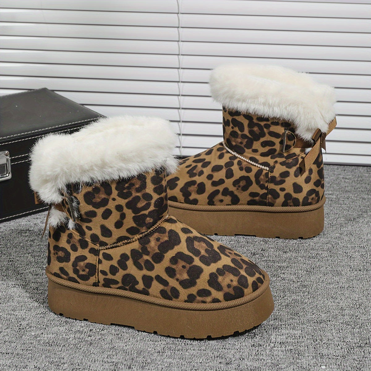 Women's Leopard Print Snow Boots Cozy Plush Lined Slip-Resistant Durable