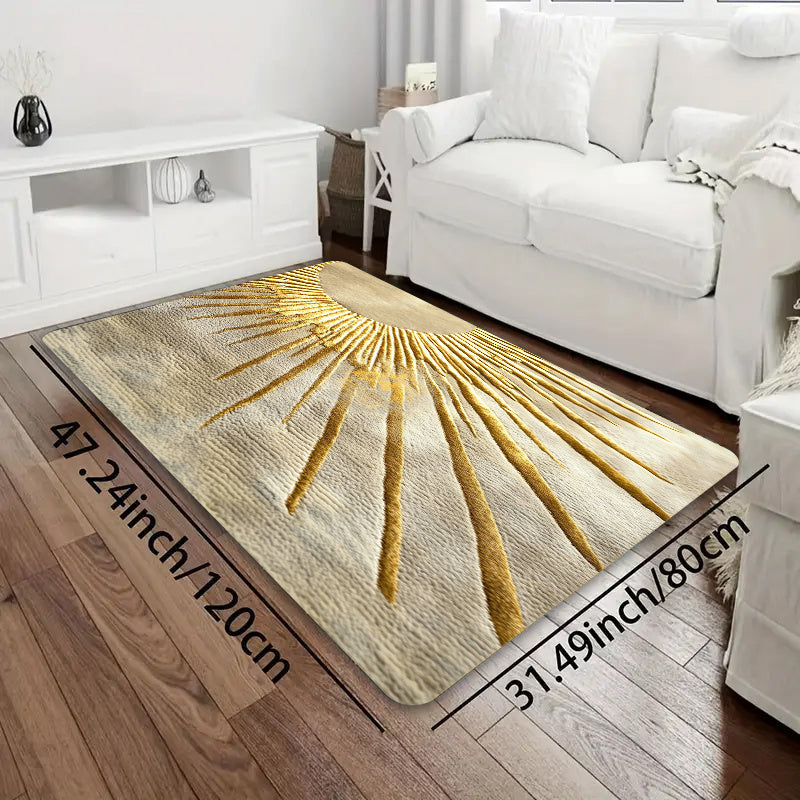 Rectangular Sunburst Entrance Mat Indoor Rug Soft Thick Sponge Machine Washable Polyester