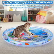 Water-Sensitive Cat Play Mat with Floating Fish Design Splash-Proof PVC Indoor Toy