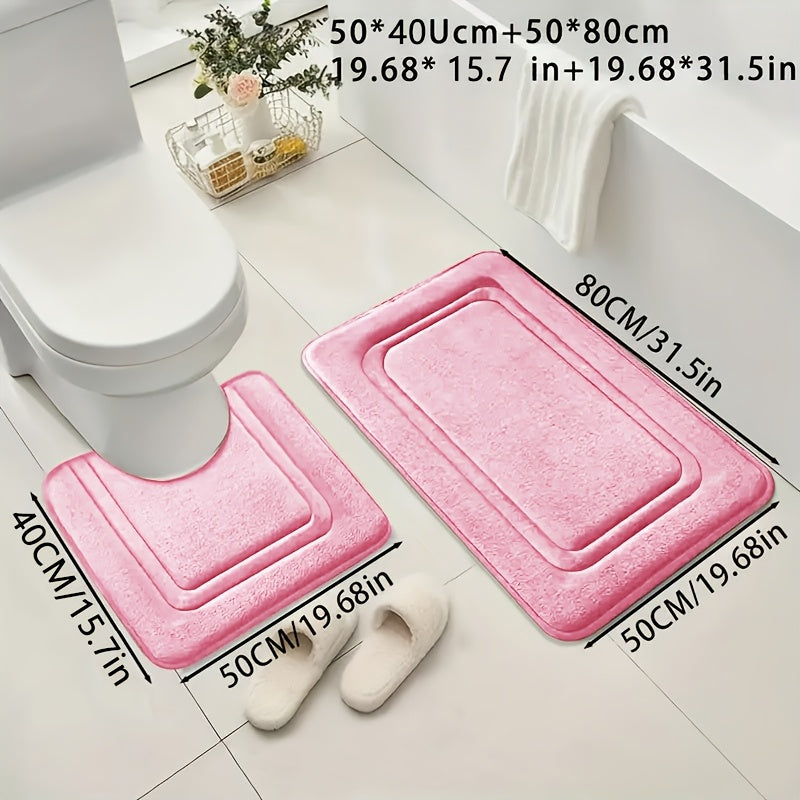 Coral Fleece Bath Mats 2-Pack Non-Slip Absorbent Knit Polyester 530gsm 1.3cm Thick