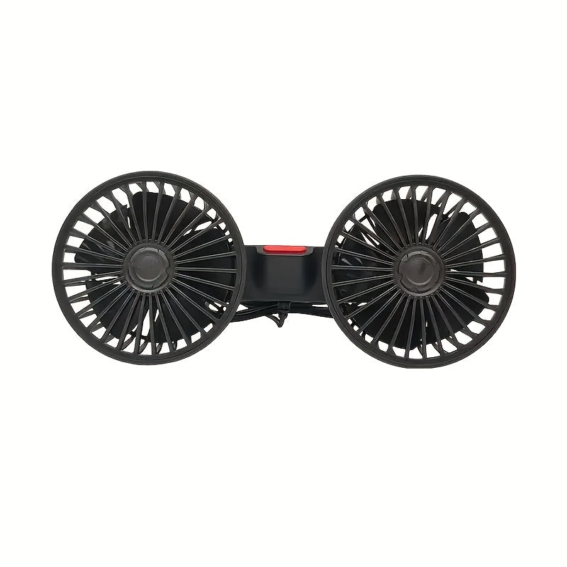 Car Fan Dual-Head Rear Air Circulator 3-Speed Adjustable 360° Rotation