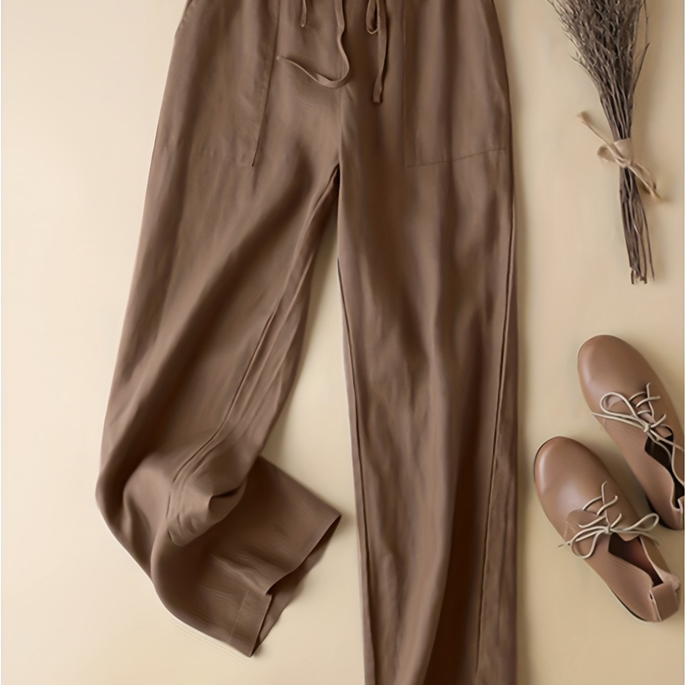 Women's Plus Size Casual Pants with Elastic Drawstring Pockets Solid Polyester