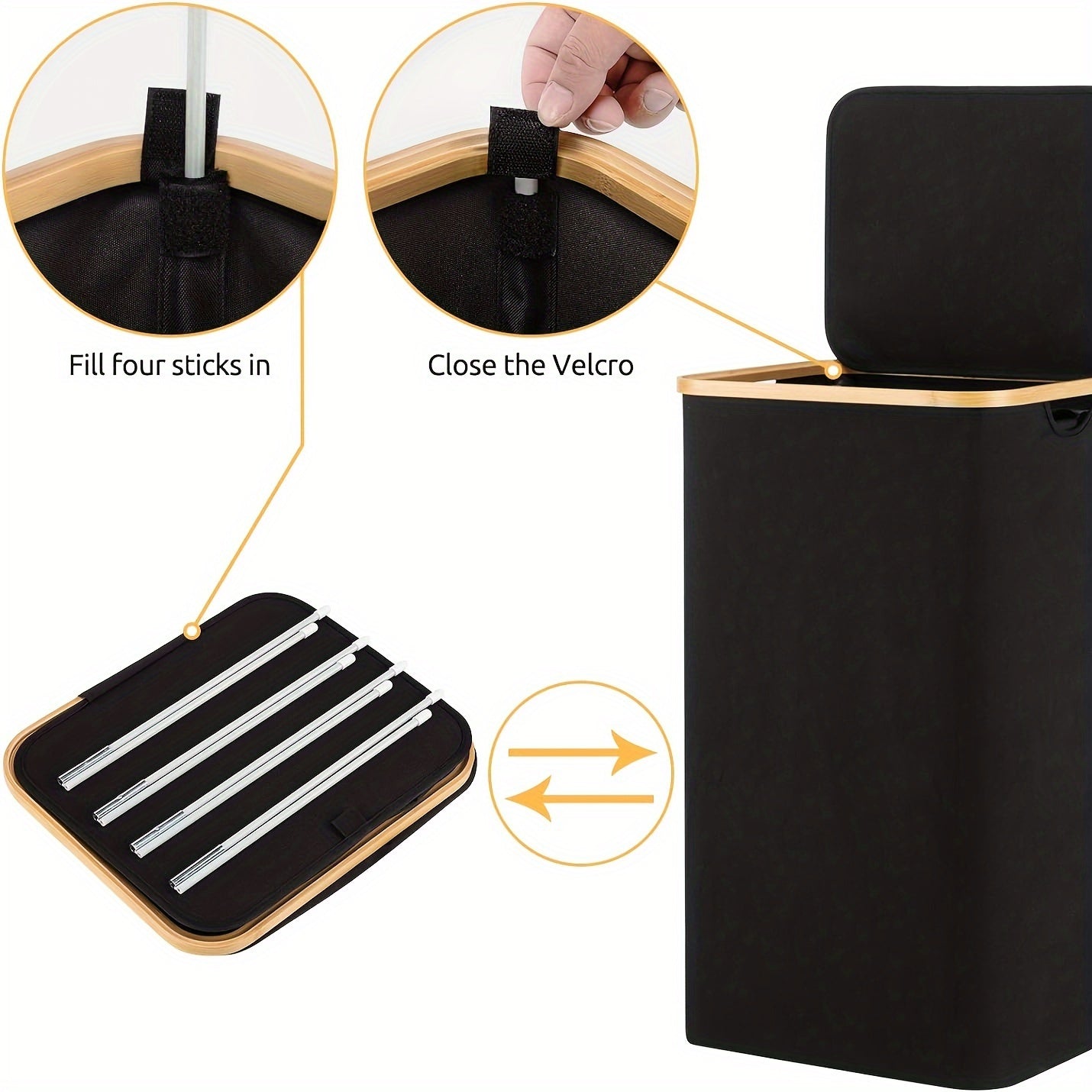 Cesta de ropa moderna de bambú con tapa y bolsa desmontable 60L, cesta rectangular plegable