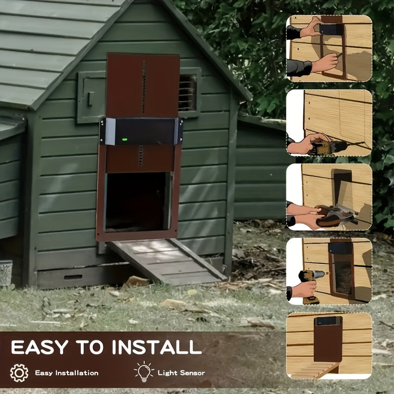 Puerta automática de plástico para gallinero con sensor de luz alimentada por batería