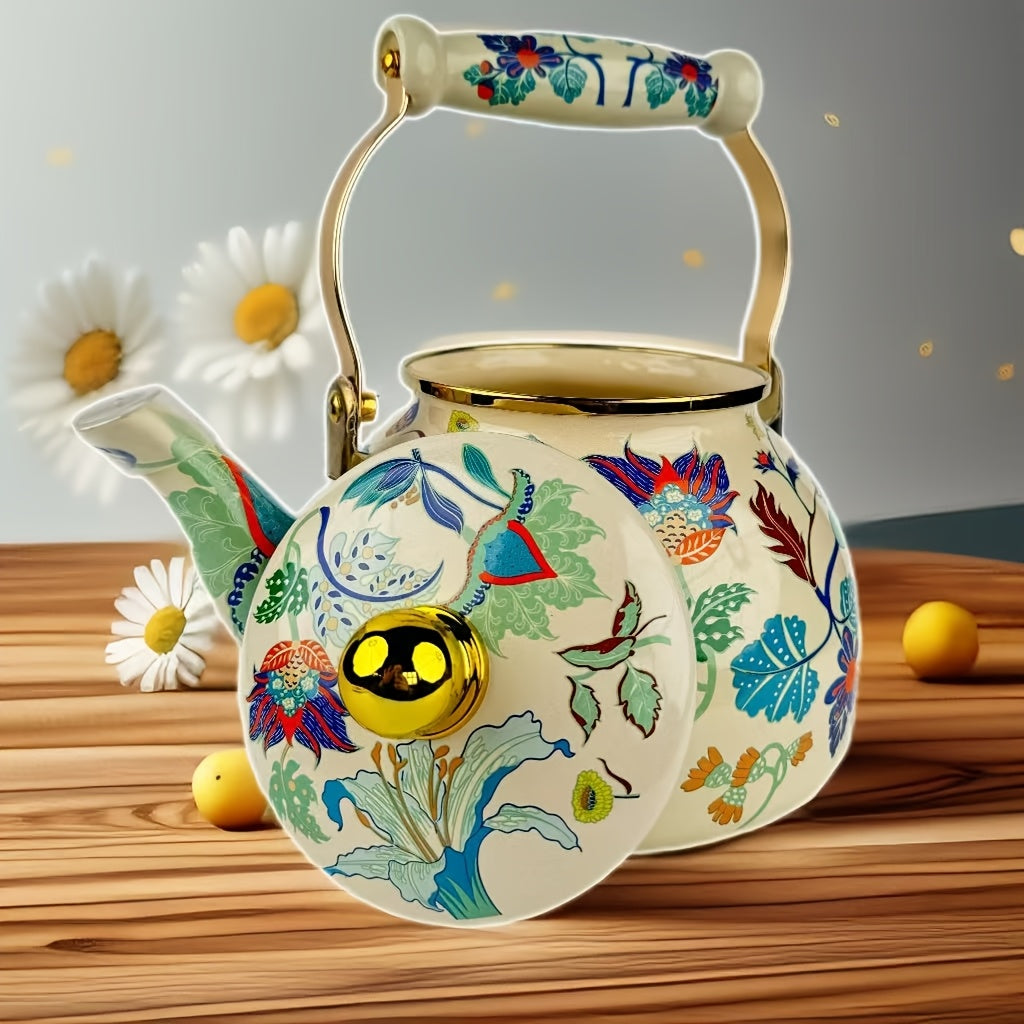 Ushbu emal qozon retro va yangi uslubga ega bo'lib, choy, meva choyi, qahva yoki sut tayyorlash uchun mukammaldir. U har qanday pechda ishlatish uchun mos keladi va yaxshi salomatlikni rag'batlantiradi.