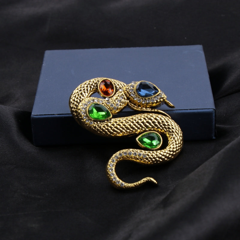 Broche antiguo de serpiente de cristal con rhinestones para chaquetas y suéteres