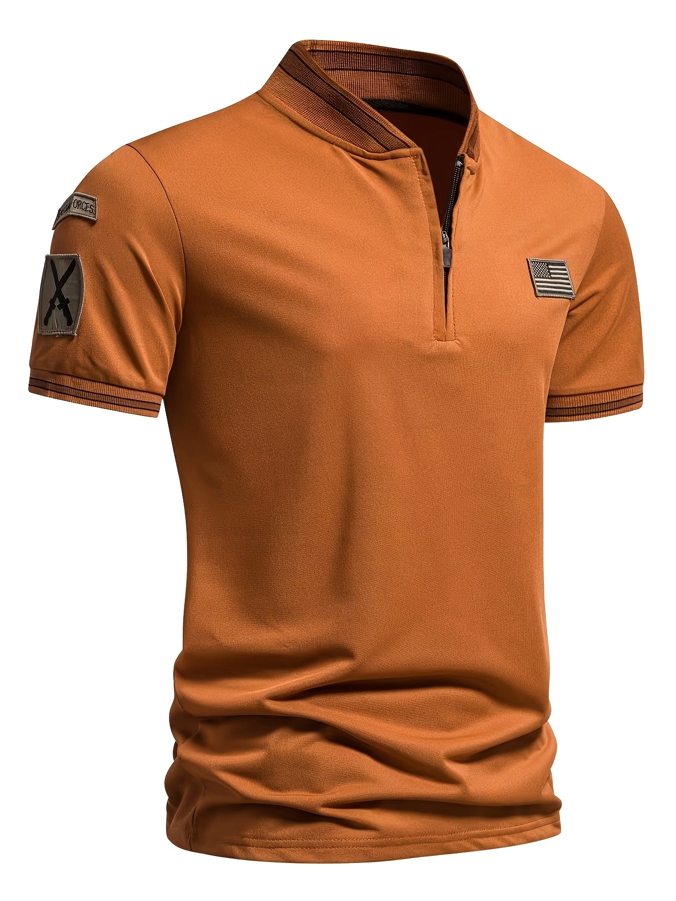 Men's Casual Polo Shirt with Stand-Up Collar and Flag Design Polyester Summer