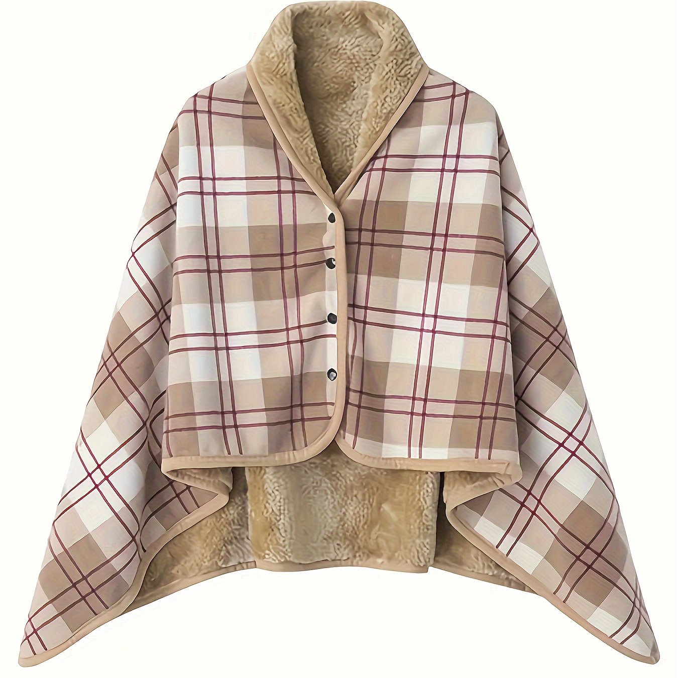 Пижамный плащ в клетку, изготовленный из 100% полиэстерового фланели, с v-образным вырезом, без рукавов и с кнопочной застежкой. Средняя растяжимость и свободный крой, подходит для всех сезонов. Может использоваться как плед для сна в