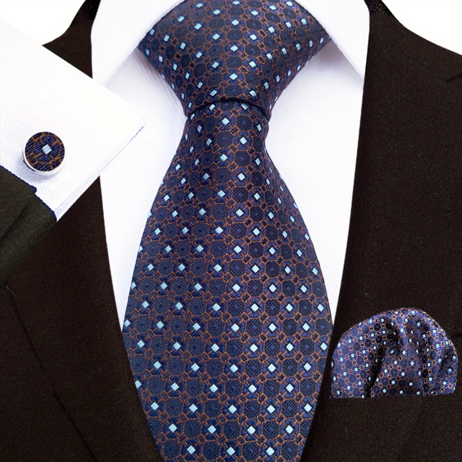 Men's Paisley Floral Necktie Set with Handkerchief and Clip for Formal Occasions