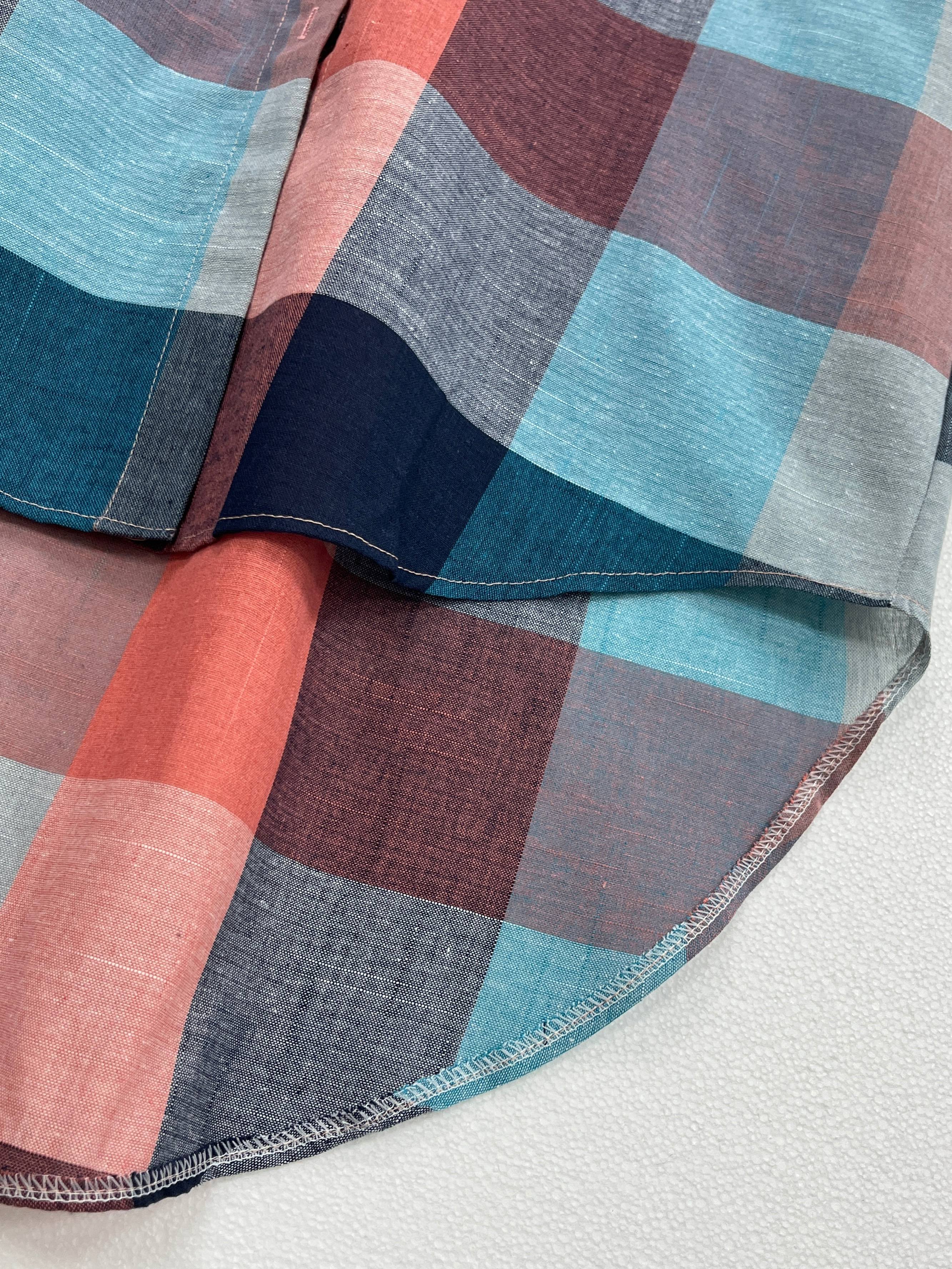 Plus Size Women's Casual Checkered Shirt Longline Button-Up Navy White Grid