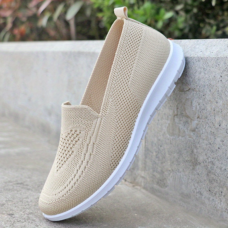 Women's Summer Slip-On Sneakers Breathable Fabric Flat Shoes in Solid Color