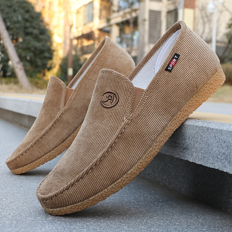 Mocasines beige para hombre de pana con forro de malla transpirable y suela antideslizante para uso exterior y casual