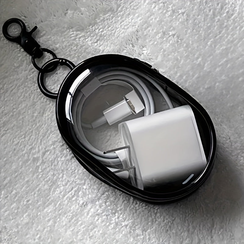 Компактный PVC-кошелек для аксессуаров для зарядного устройства, наушников и кабелей. Идеален для организации в поездках, размеры 10,01 см x 3,51 см.